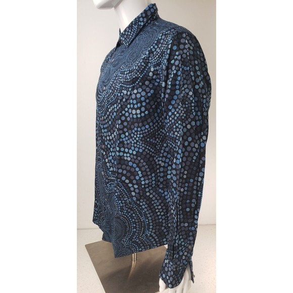 PERRY ELLIS Mens 2X Slim Fit Blue's Circle Abstract Print Button Down Shirt - Picture 6 of 16